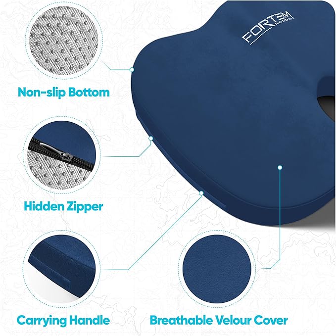 FORTEM Seat Cushion, Office Chair Cushion, Memory Foam Car Seat Cushions, Sciatica Coccyx Tailbone Pain Relief, Chair Cushions for Back Support, Sitting Pad for Gaming, Washable Cover, Non Slip, XL