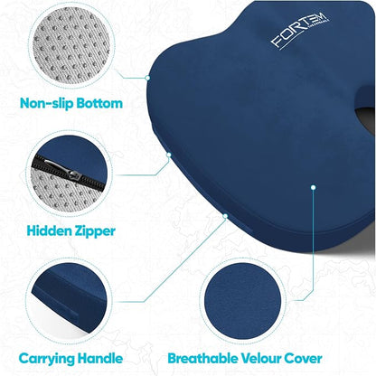 FORTEM Seat Cushion, Office Chair Cushion, Memory Foam Car Seat Cushions, Sciatica Coccyx Tailbone Pain Relief, Chair Cushions for Back Support, Sitting Pad for Gaming, Washable Cover, Non Slip