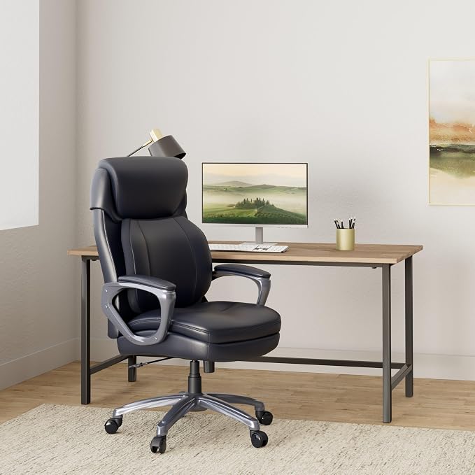 SertaPedic Cosset Big and Tall Executive Chair, Supports Up to 400 Lb, 19" to 22" Seat Height, Black Seat/Back, Slate Base