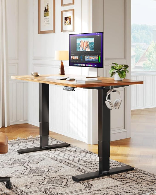 HUANUO Height Adjustable Electric Standing Desk Frame, 3 Stage Leg Dual Motors Sit Stand Desk Frame with Memory Controller for Home Office, for Max 75″ x 35″ Desktop, Frame Only, Black