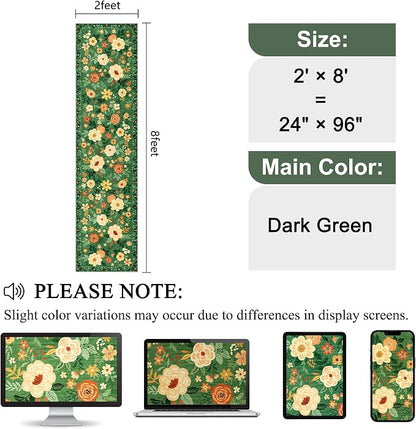 DUKINO 2x8 Runner Rug for Hallway, Washable Kitchen Runner Rug with Rubber Backing Non Slip, Low Pile Soft Boho Floral Thin Carpet for Entryway, Hallway, Bathroom, Laundry Room, Dark Green