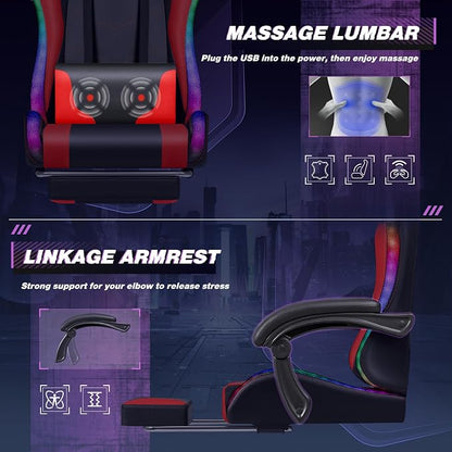 Homall Gaming Chair, Video Game Chair with Footrest and Massage Lumbar Support, Ergonomic Computer Chair Height Adjustable with Swivel Seat and Headrest (RGB Red)