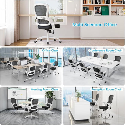 TRALT Office Chair - Ergonomic Office Chair with Back Support, Home Office Desk Chairs, 330lbs Wide Seat Big and Tall Office Chairs, Comfy Desk Chair for Work, Study, Office, Gaming (White Black)