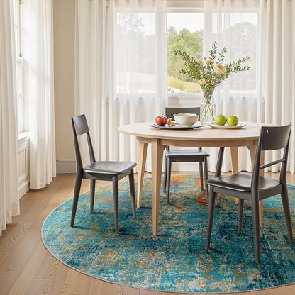 RELEANY Washable Area Rugs 8ft Non-Slip Modern Abstract Soft for Living Room Entryway Bedroom Kitchen, Print Pattern, Teal Blue Green Orange Rust Red Coloreful