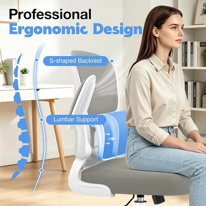 ALLGOD Ergonomic Office Chair, Breathable Mesh Ergonomic Desk Chair with Adjustable Lumbar Support, Flip-up Armrests, Computer Chairs Comfortable for Home, Office, Work, 300lbs, LightGray, Upgrade