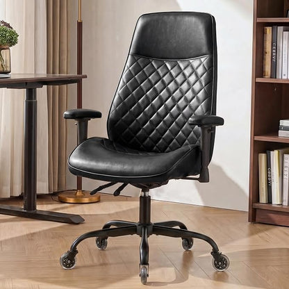 NEO CHAIR Ergonomic Leather Office Desk Chair with Adjustable Height Armrests High Back Lumbar Support Swivel Executive Computer Chair with Wheels Comfy Home Office Chair for Adults (Black)