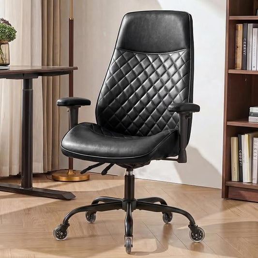 NEO CHAIR Ergonomic Leather Office Desk Chair with Adjustable Height Armrests High Back Lumbar Support Swivel Executive Computer Chair with Wheels Comfy Home Office Chair for Adults (Black)