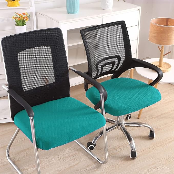 Smiry Stretch Jacquard Office Computer Chair Seat Covers, Removable Washable Anti-dust Desk Chair Seat Cushion Protectors - Peacock Green