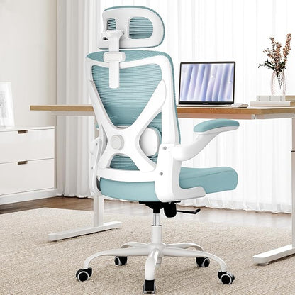 Ergonomic Office Chair: Computer Desk Chair Comfy Gaming Chair for Adults - Office Chair with Lumbar Support & Headrest - Executive Office Rolling Chairs for Home Work (Lake Blue)