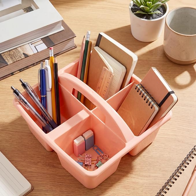 Potchen 12 Pack Classroom Caddy with Handle, Plastic Storage Caddy Organizer with 3 Compartments Portable Teacher Organization for Classroom School Table Desk Craft Art Workshop Home Office Supplies