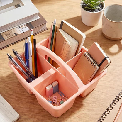 Potchen 12 Pack Classroom Caddy with Handle, Plastic Storage Caddy Organizer with 3 Compartments Portable Teacher Organization for Classroom School Table Desk Craft Art Workshop Home Office Supplies