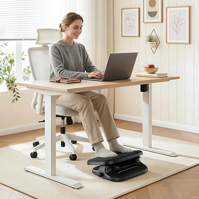 PEGZONE Under Desk Footrest, Adjustable Foot Rest with Height and Degree Angle,Ergonomic Desk Foot Rest with Memory Foam, Foot and Leg Rest for Home & Office, Black