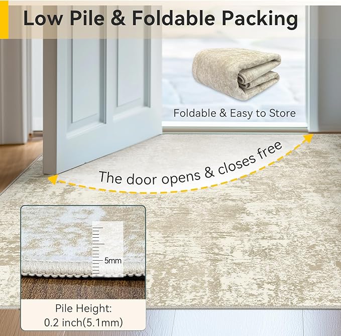 RELEANY Washable Area Rugs 9'x12' Non-Slip Modern Abstract Soft for Living Room Entryway Bedroom Kitchen, Print Pattern, Beige Cream Brown