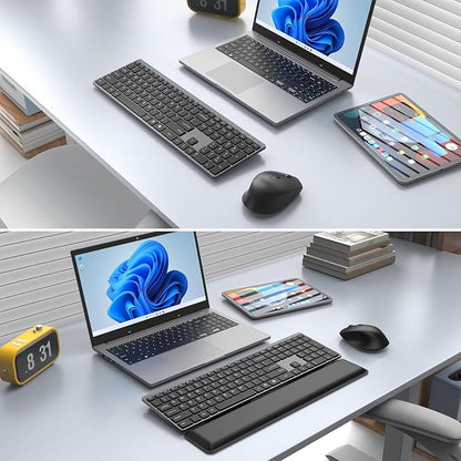 Wireless Keyboard and Mouse Combo, Full Size Silent Ultra Thin Keyboard with Magnetic Wrist Rest, Optical Mouse, 2.4G Lag-Free Cordless Mice Keyboard Set for Computer, Mac, Laptop, PC, Windows