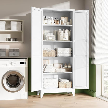 Letaya 75" H Metal Storage Cabinet with 2 Doors and 4 Shelves,Tall Kitchen Pantry Cabinets,Farmhouse Utility Pantry Organizers for Cupboard/Dining/Bathroom/Home Office/Garage Room,White