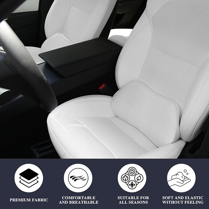 Lumbar Support Pillow for Car, Premium Leather Memory Foam Lumbar Cushion for Lower Back Pain Relief, Universal Back Support for Driving, Home & Office Chairs, White, 1 Pack