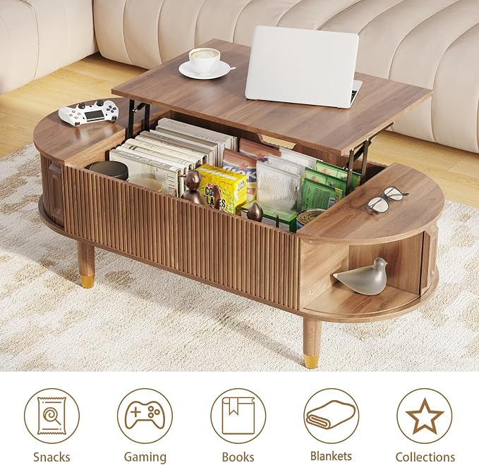 TV Stand and Coffee Table Set of 2, Lift Top Coffee Table with Storage, TV Console Table Living Room Table Sets for Living Room, Bedroom, Home Office, Walnut