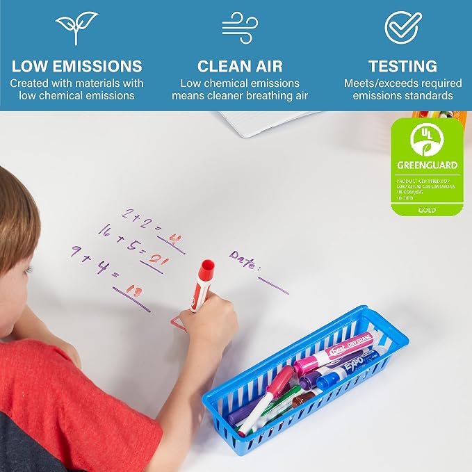 FDP Dry-Erase Rectangle Activity School and Office Table (30 x 48 inch), Standard Legs with Swivel Glides, Adjustable Height 19-30 inches; Quick Ship Single Box - Whiteboard Top and Black Edge