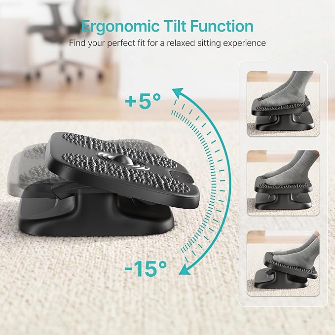 PEGZONE Under Desk Footrest, Adjustable Foot Rest with Height and Degree Angle,Ergonomic Desk Foot Rest with Massage Texture, Plastic Foot and Leg Rest for Home & Office