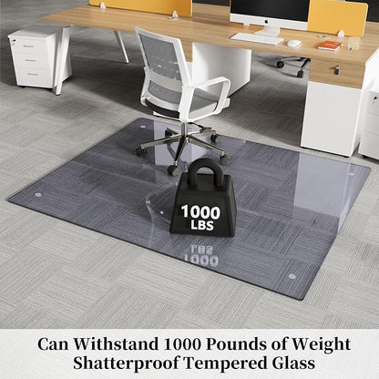 Glass Chair Mat 36" x 46" Heavy Duty Tempered Glass Office Chair Mat, Glass Floor Mat with Round Corner and Polished Edge for Smooth Glide, Office Chair Mat for Carpet, Hardwood Floor, Grey