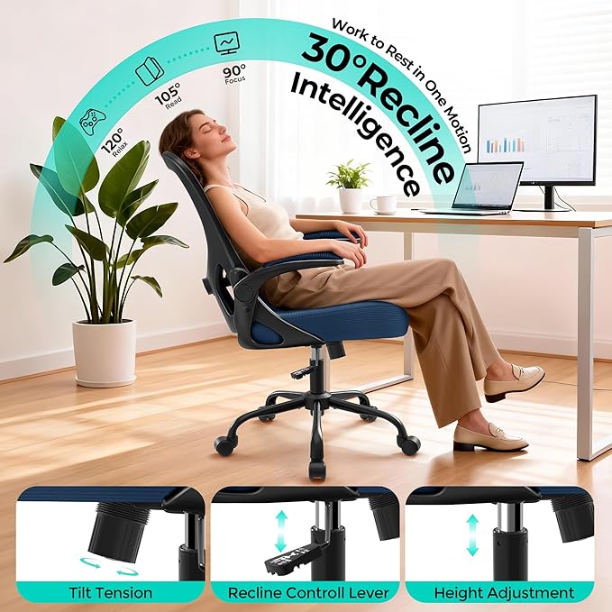 AreShark Office Chair - Ergonomic Breathable Mesh Desk Chair with Adjustable Lumbar Support and Flip-up Armrests - Executive High Back Rolling Swivel Comfortable Computer Gaming Chair for Home Office