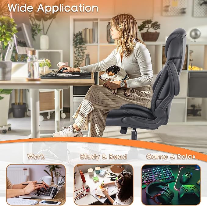 Ergonomic Office Desk Chair with Back Support Flip-up Arms, Comfy Executive Office Chair, Black
