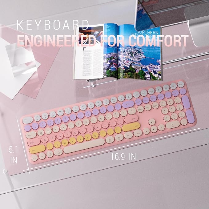 Wireless Keyboard and Mouse Combo,2.4GHz, Full-Size 110-key Design, Ultra-Thin and Silent Keys,Suitable for laptops/desktops/PCs,Compatible with Windows and Mac OS (Gradient Pink)