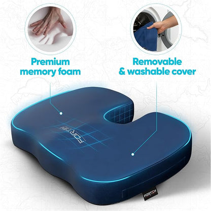 FORTEM Seat Cushion, Office Chair Cushion, Memory Foam Car Seat Cushions, Sciatica Coccyx Tailbone Pain Relief, Chair Cushions for Back Support, Sitting Pad for Gaming, Washable Cover, Non Slip, XL