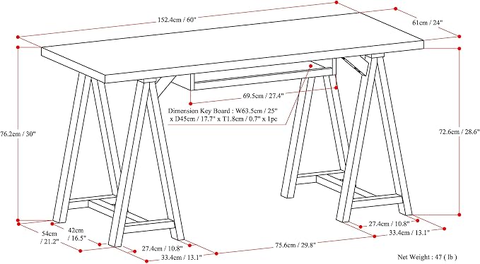 SIMPLIHOME Sawhorse Desk - 60 Inch Wide Solid Wood Writing Desk in White, Modern Industrial Home Office Computer Table for Workspace or Study with Sturdy Sawhorse Base and Integrated Keyboard Tray