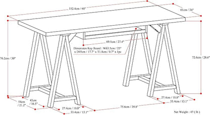 SIMPLIHOME Sawhorse Desk - 60 Inch Wide Solid Wood Writing Desk in White, Modern Industrial Home Office Computer Table for Workspace or Study with Sturdy Sawhorse Base and Integrated Keyboard Tray