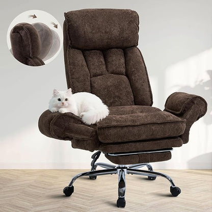 Criss Cross Office Chair, Cloud Desk Computer Chair with 5-Position Adjustable Armrests&Headrest Cat Perch &Cross Legged Sitting, Executive Vanity Chair Wide with FootRest, Reclining Desk Chair Camel