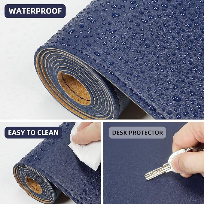 AFIING Cork Desk Mat 55" x 17", Dual-Sided Natural Cork & PU Leather Desk Pad, Non-Slip Waterproof Large Mouse Pad for Office, Home & Gaming (Blue)