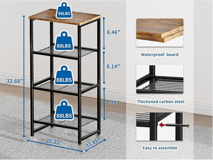 Industrial 3 Tier Printer Stand, Home Printer Wood Table with Wire Storage Shelf for Scanner Fax Machine, Heavy Duty Metal, Rustic Brown with Burly Wood Board
