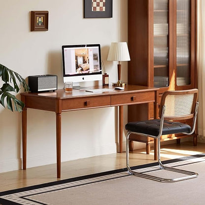100% Solid Wood Desk Home Office Desk Mid Century Modern Writing Computer Desk with Drawer (55.1")