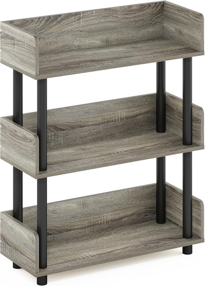 Furinno TURN-N-TUBE Display Shelf, 3-Tier Storage Shelves with Side Panels, Open Shelves Book Shelf with Rounded Corner Top Edges, for Organization and Storage, Living Room, Home Office, French Oak