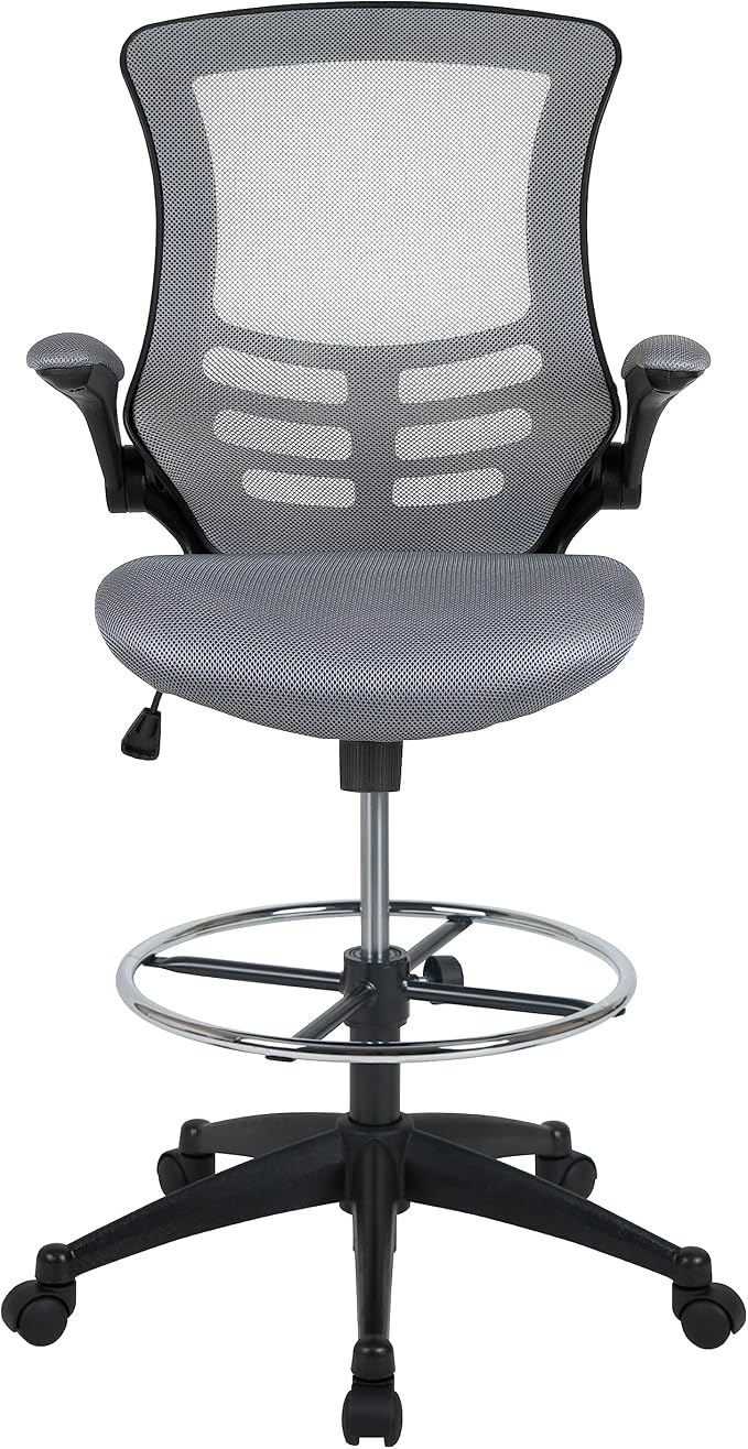 Flash Furniture Kelista Mid-Back Swivel Office Chair with Adjustable Seat Height, Ergonomic Mesh Desk Chair with Flip-Up Armrests, Dark Gray
