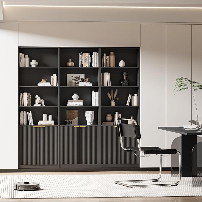 INNOD 69" Tall Book Shelve Bookcases with Doors, Floor Standing 6 Shelf Display Shelves, Freestanding Shelving Unit with Closed Doors for Storage, Home Decor Furniture for Living Room Home Office