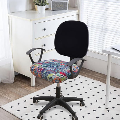 Smiry Printed Office Computer Chair Seat Covers, Stretch Fit Universal Desk Rotating Chair Cover Washable Removable Seat Cushion Protectors - Blue Green