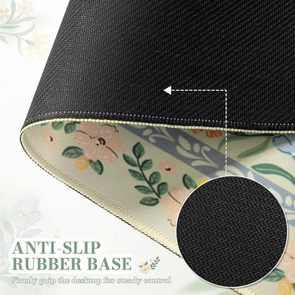 iCasso Desk Matt for Desktop, Desk Pad Mat, Green Floral Computer Mat for Keyboard and Mouse, XXL Large Mouse Pad, Anti-Slip Big Mousepad with Stitched Edges (Green)