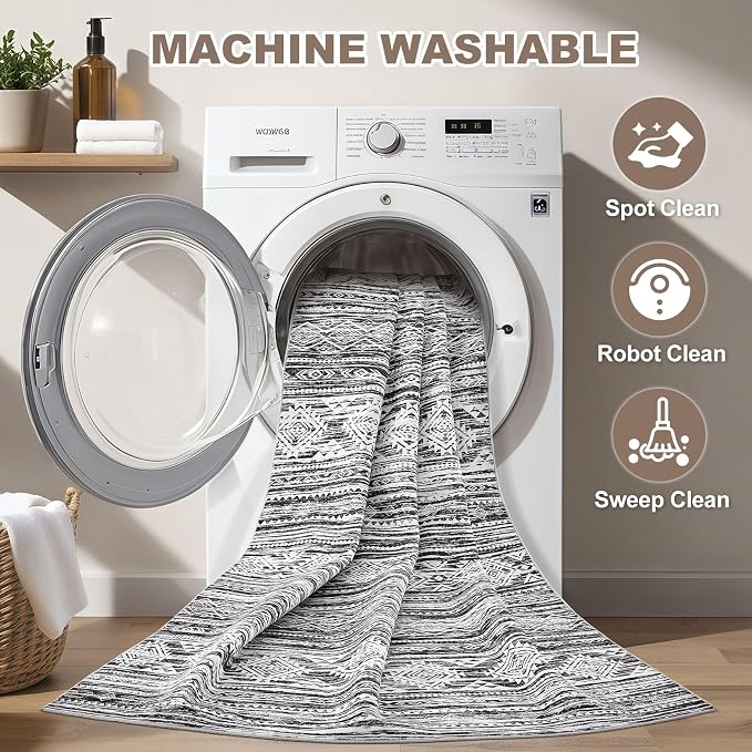 Nakagishi 5x7 Area Rugs Living Room: Washable Large Neutral Soft Rug Stain Resistant Non-Slip Carpet for Men Modern Home Enthusiasts Aged 25-45 - High Traffic Areas - Bedroom Office- Black White