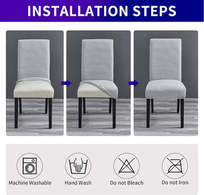 Stretch Chair Covers for Dining Room Set of 6, Removable Washable Dining Room Chair Covers, Dining Chair Slipcovers Seat Protector, Great Decor for Home and Banquet (Sliver, 6 Pack)