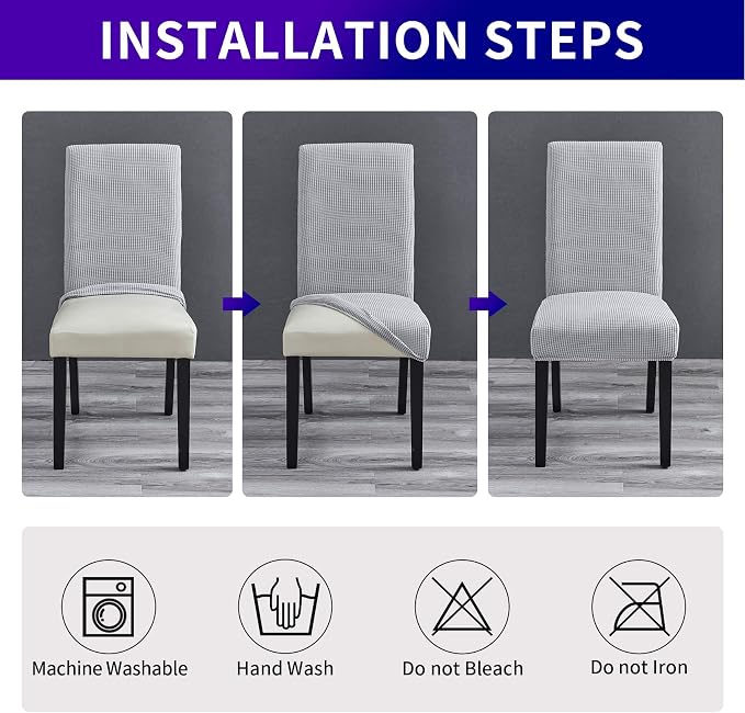 Stretch Chair Covers for Dining Room Set of 2, Removable Washable Dining Room Chair Covers, Dining Chair Slipcovers Seat Protector, Great Home Decor and Banquet Upholstery (Sliver, 2 Pack)