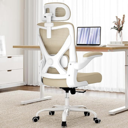 Ergonomic Office Chair - Mesh Desk Chair with Adjustable Lumbar Support High Back Computer Gaming Chairs - Big and Tall Office Chairs Adults, Comfortable for Long Hours, Beige
