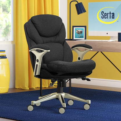 Serta Claremont Executive Office Chair with Back-In-Motion Technology, Ergonomic Mid-Back with Pivot Lumbar Support & Seat, Plush Cushion, Body Pillows, Adjustable Arms, Dark Gray Fabric