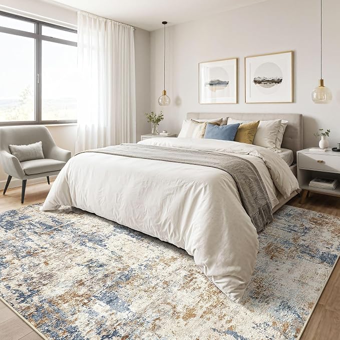 12x15 Area Rug Washable Rugs: Living Room Large Abstract Modern Soft Stain Resistant Indoor Floor Non Slip Accent Carpet for Bedroom Nursery Playroom Office Dining Room Dorm Home House- Tan