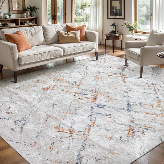 Ciicool Modern Abstract Grey Rug for Living Room, 6'x9' Machine Washable Soft Area Rug Non-Slip Rug, Low-Pile Contemporary Indoor Dining Floor Carpet for Bedroom Office Under Table Home Decor