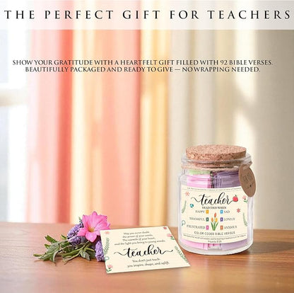 Bible Verse Jar for Teacher – 92 Color-Coded Bible Verse, Teacher Appreciation Gifts, Christian Gifts For Teachers