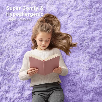 OLANLY 2x4 Machine Washable Runner Rugs for Hallway, Soft Fluffy Shaggy Bedside Rugs for Bedroom, Living Room, Indoor Floor Carpet for Kids Girl Boy, Nursery Rooms, Home Decor Aesthetic, Light Purple