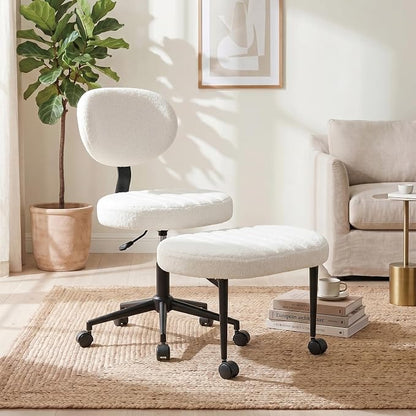 Cross Legged Office Chair with Wheels, 360 Swivel Height-Adjustable Meditation Chair with Lumbar Support, White