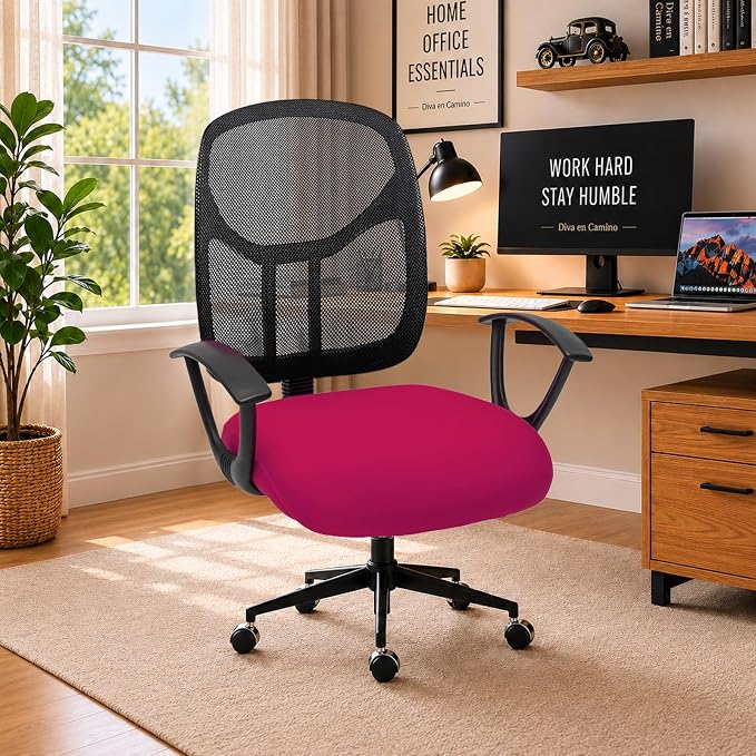 DIVA EN CAMINO DEC Universal Spandex Computer Chair Slipcover - Stretchable Desk Office Chair Seat Cushion Covers - Removable Washable Cushion Protectors for Dogs, Cats, Pets (Hot Pink)